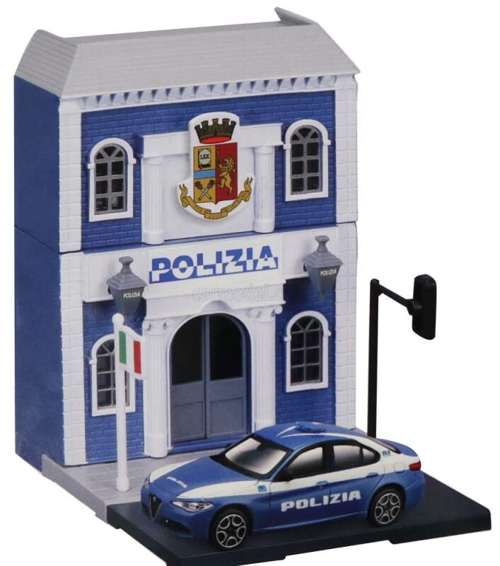 Modell Alfa Romeo Giulia Polizia 1:43 + Bauset Polizeistation