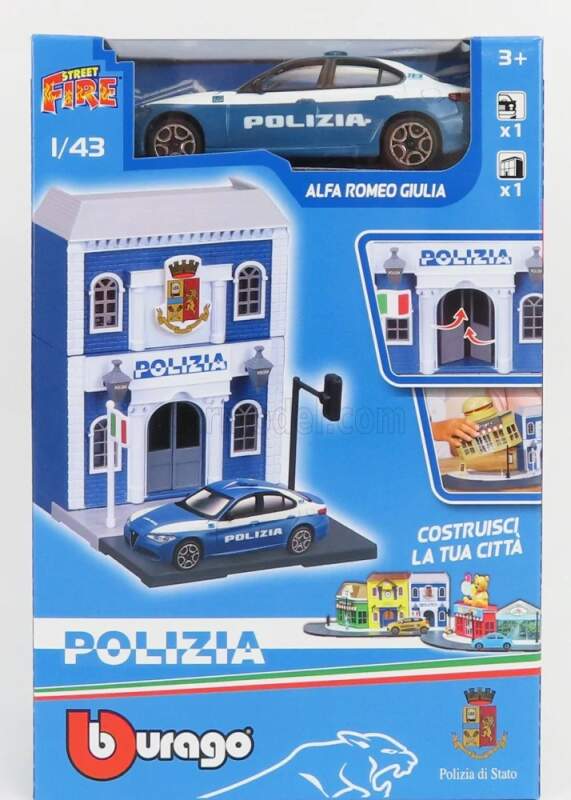 Modell Alfa Romeo Giulia Polizia 1:43 + Bauset Polizeistation