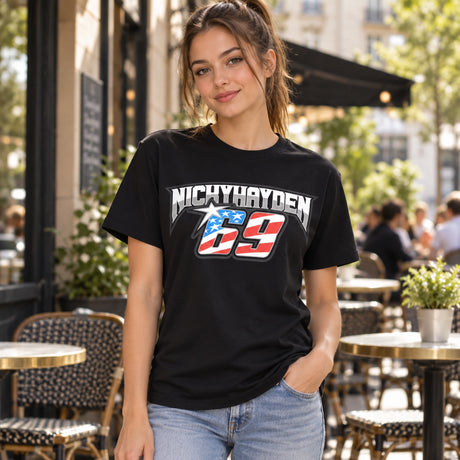 Nicky Hayden 69 Logo T-Shirt – Black – illustrative photo (AI)