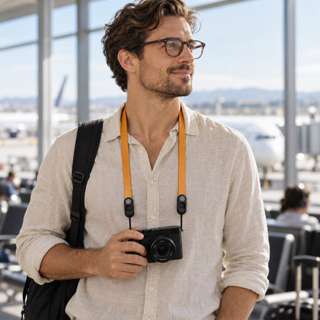 Peak Design Form Leather Camera Neck Strap – Amber – illustrative photo (AI)
