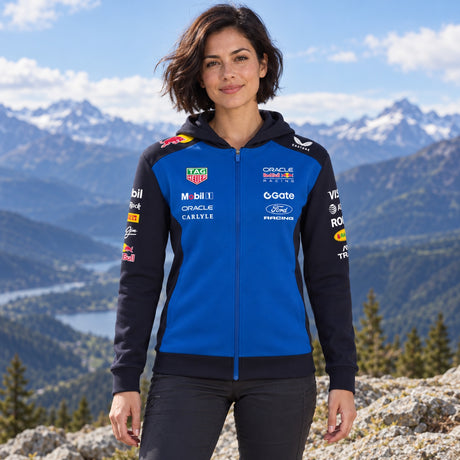 Oracle Red Bull Racing Team-Zip-Hoodie mit Sponsorenlogos – Illustrationsfoto (KI)