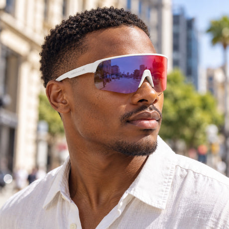 Red Bull Spect DAKOTA Sunglasses – White with Blue-Red Lens – illustrative photo (AI)