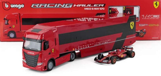Modell Scuderia Ferrari SF-24 Bburago #16 Charles Leclerc 2024 mit Iveco-Truck