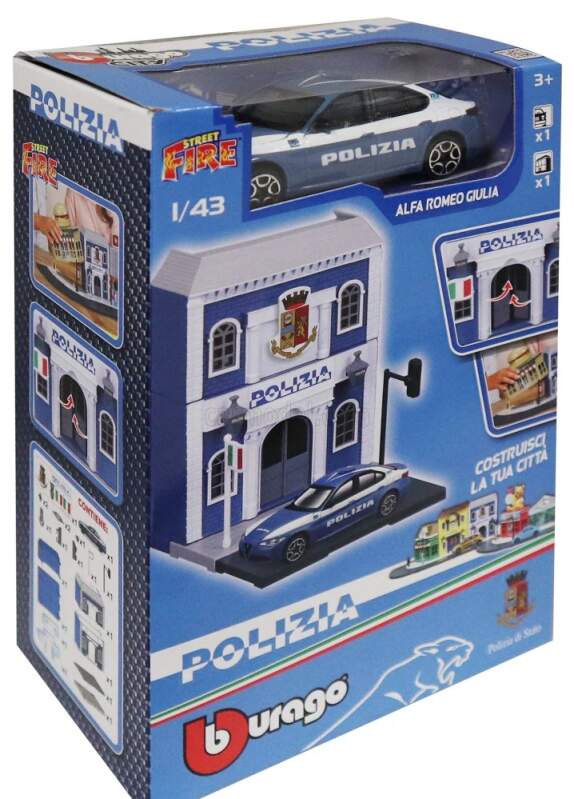 Modell Alfa Romeo Giulia Polizia 1:43 + Bauset Polizeistation