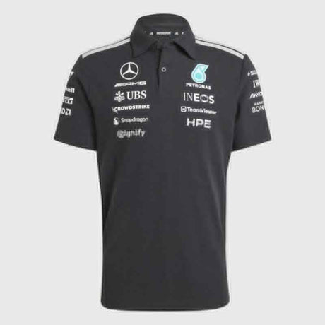 Adidas Mercedes AMG Petronas F1 black polo shirt with sponsor logos - team edition