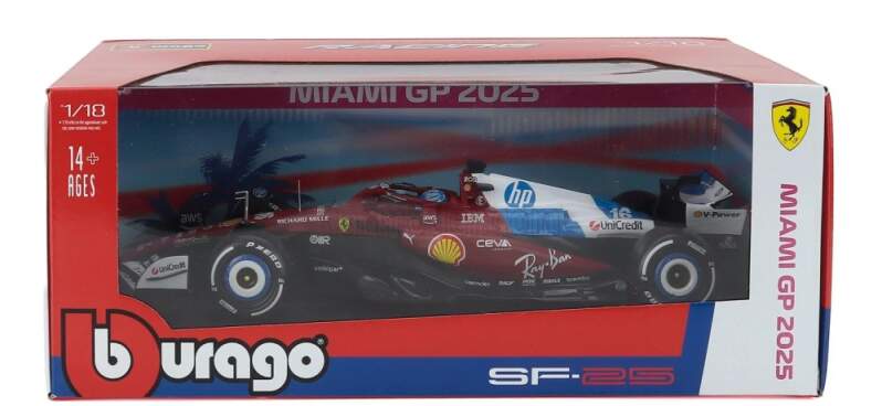 Model Scuderia Ferrari SF-25 BBurago #16 Charles Leclerc Miami GP