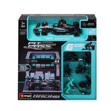 Modell Bburago Mercedes F1 1:43 Lewis Hamilton mit Boxenmodell