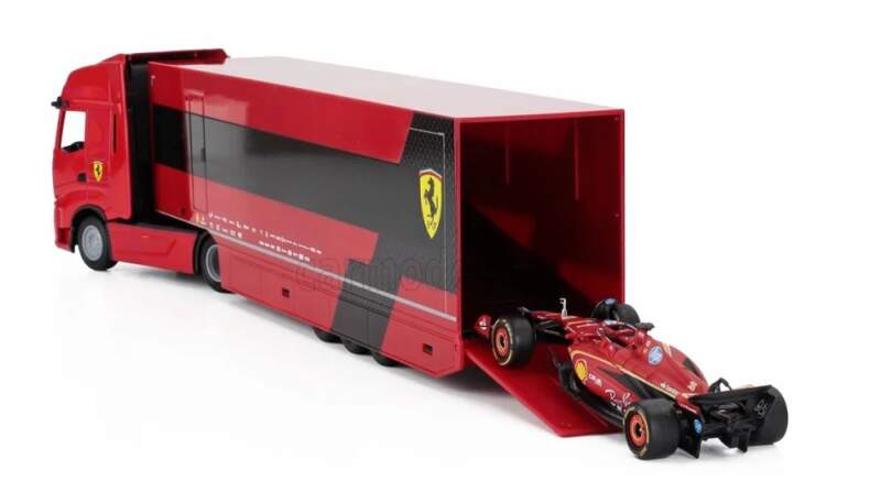 Modell Scuderia Ferrari SF-24 Bburago #16 Charles Leclerc 2024 mit Iveco-Truck