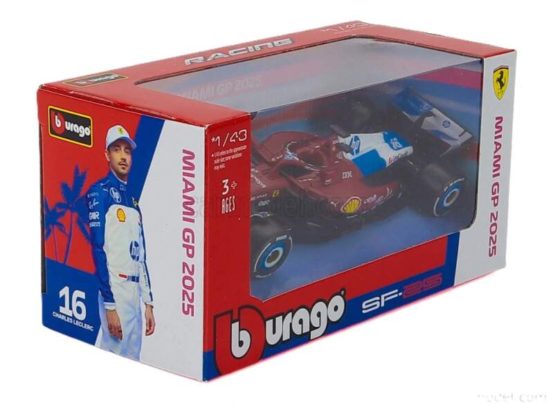 Modell Scuderia Ferrari SF-25 BBurago #16 Charles Leclerc Miami GP 2025